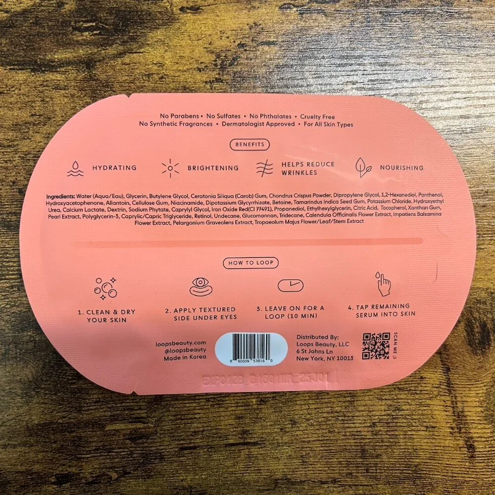 Loops Bright Eyes Revival Set 3 Pack Eye Masks Hydrating Dark Circle Treatment